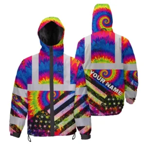Hi Vis Jacket Waterproof And Windproof Reflective Tie Dye 2 US Flag Paint