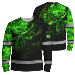 Hi Vis Long Sleeve For Safety Workwear With Bold Skull Camo In Neon Green And Name Customization