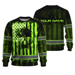 Hi Vis Long Sleeve Reflective Black Skull USA Flag Custom Name