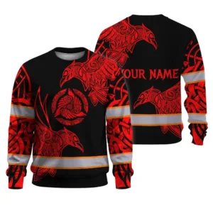 Hi Vis Long Sleeve Reflective Red Neon Viking Symbol Custom Name Safety