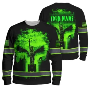 Hi Vis Long Sleeve Reflective Tapes Green Neon And Black Safety Workwear For Runners, Cyclists, Patriotic