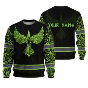 Hi Vis Long Sleeve Reflective Tapes Green Neon Skull Viking Tattoo Custom Name
