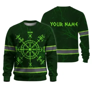 Hi Vis Long Sleeve Reflective Tapes Green Neon Viking Symbol Custom Name Safety