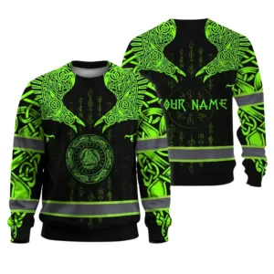 Hi Vis Long Sleeve Reflective Tapes Green Viking Custom Name Safety Workwear