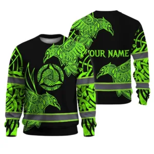Hi Vis Long Sleeve Reflective Tapes Viking Symbol Green Neon Custom Name