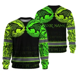 Hi Vis Long Sleeve Reflective Tapes Wolf Tattoo Viking Symbol Green Neon