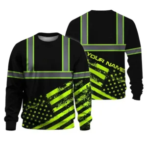 Hi Vis Long Sleeve Shirt Reflective Black And Green USA Flag Custom Name