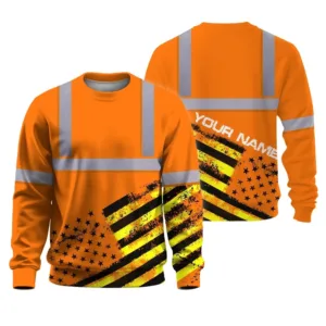 Hi Vis Long Sleeve Shirt Reflective Black And Orange Neon USA Flag