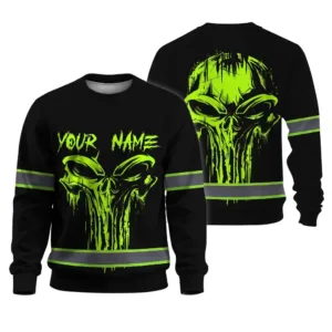 Hi Vis Long Sleeve Shirt Reflective Green Skull Custom Name Safety