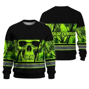 Hi Vis Long Sleeve Shirt Reflective Green Skull USA Flag Custom Name