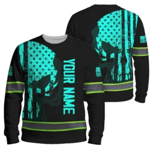 Hi Vis Long Sleeve Shirt Reflective Mint Neon Skull US Flag