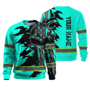 Hi Vis Long Sleeve Shirt Reflective Scratch Skull US Flag Custom Name