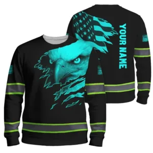 Hi Vis Long Sleeve Shirt Reflective Tapes Blue Neon Eagle US Flag Custom Name