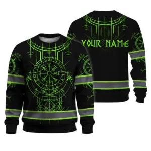 Hi Vis Long Sleeve Shirt Reflective Tapes Green Neon Viking Symbol Custom Name