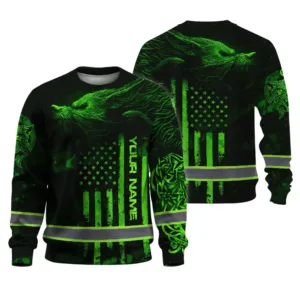 Hi Vis Long Sleeve Shirt Reflective Tapes Green Viking Custom Name Safety Workwear