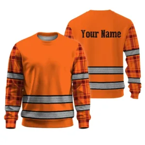 Hi Vis Long Sleeve Shirt Reflective Tapes Orange Neon Tartan Fabric
