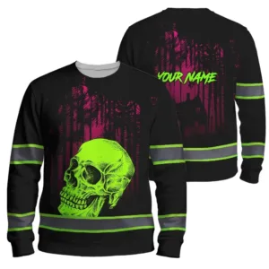 Hi Vis Long Sleeve Shirt Reflective Tapes Pink Forest Green Skull Custom Name