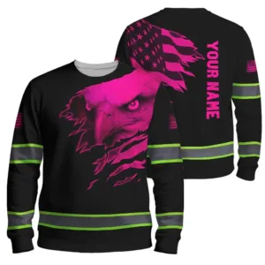 Hi Vis Long Sleeve Shirt Reflective Tapes Pink Neon Eagle US Flag Custom Name