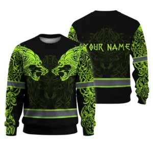 Hi Vis Long Sleeve Shirt Reflective Tapes Vikings Wolf Custom Name Safety Workwear