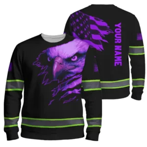 Hi Vis Long Sleeve Shirt Reflective Tapes Violet Neon Eagle US Flag Custom Name