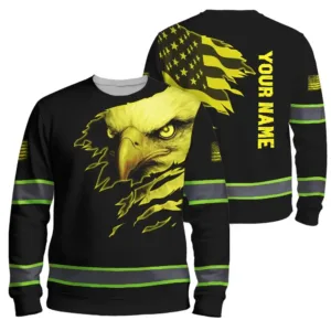 Hi Vis Long Sleeve Shirt Reflective Tapes Yellow Neon Eagle US Flag Custom Name