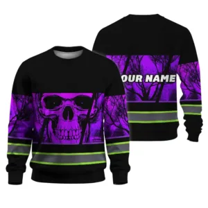 Hi Vis Long Sleeve Shirt Reflective Violet Skull USA Flag Custom Name