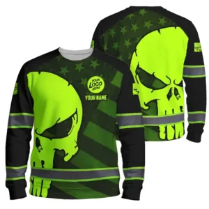 Hi Vis Long Sleeve Shirt Skull USA Flag Custom Name Safety Workwear American Flag Neon Purple