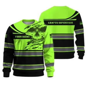 Hi Vis Long Sleeve Shirts Green And Black Reflective Skull Your Dep Artment Safety Workwear