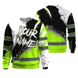 Hi Vis Long Sleeve Shirts Reflective Green Custom Name