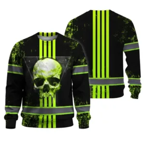 Hi Vis Long Sleeve Shirts Reflective Green Skull Safety For Motorcycle
