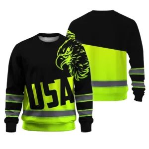 Hi Vis Long Sleeve Shirts Reflective Green USA Eagle Safety For Motorcycle Bicycle
