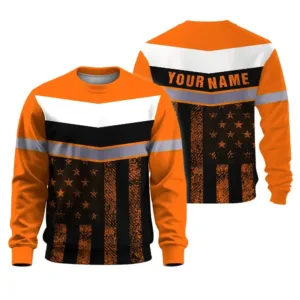 Hi Vis Long Sleeve Shirts Reflective Orange US Flag Custom