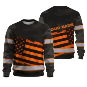 Hi Vis Long Sleeve Shirts Reflective Orange US Flag Custom Name