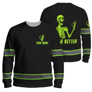 Hi Vis Long Sleeve Skull Never Better Construction Worker Custom Name Safety Workwear