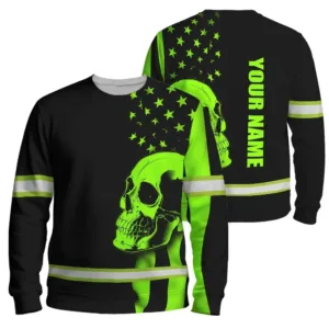 Hi Vis Shirt Skull USA Flag Orange Reflective High Visibility Custom Name Safety Workwear 53