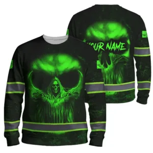 High Visibility Long Sleeve Skull US Flag Safety Workwear Custom Name for Workers, Runners, Skull Lover