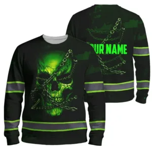 High Visibility Long Sleeve Skull USA Flag Green Neon Custom Name Safety Workwear
