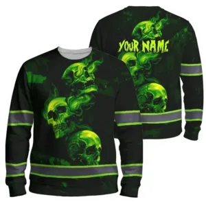 Stand Out At Work With Hi Vis Long Sleeve Shirt Featuring Green Neon Skull And Smoke Effect