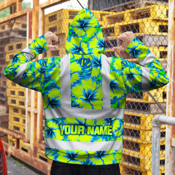 Hi-Vis-Zip-Hoodie-Reflective-Tapes-Blue-Neon-And-Green-Flowers-Custom-Name-Safety-Workwear-For-Workers,-Truckers,-Operators-5