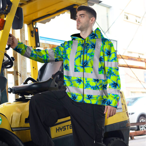 Hi-Vis-Zip-Hoodie-Reflective-Tapes-Blue-Neon-And-Green-Flowers-Custom-Name-Safety-Workwear-For-Workers,-Truckers,-Operators-6