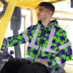 Hi-Vis-Zip-Hoodie-Reflective-Tapes-Green-Neon-And-Violet-Flowers-Custom-Name-Safety-Workwear-For-Workers,-Truckers,-Operators-3