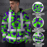 Hi-Vis-Zip-Hoodie-Reflective-Tapes-Green-Neon-And-Violet-Flowers-Custom-Name-Safety-Workwear-For-Workers,-Truckers,-Operators-7