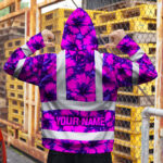 Hi-Vis-Zip-Hoodie-Reflective-Tapes-Violet-Neon-And-Pink-Flowers-Custom-Name-Safety-Workwear-For-Workers,-Truckers,-Operators-5