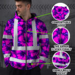 Hi-Vis-Zip-Hoodie-Reflective-Tapes-Violet-Neon-And-Pink-Flowers-Custom-Name-Safety-Workwear-For-Workers,-Truckers,-Operators-7
