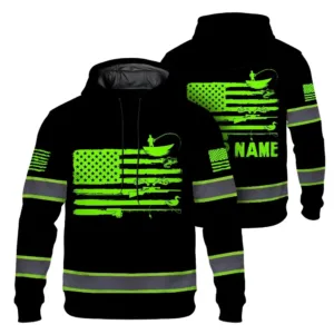Hi Vis Hoodie Reflective Balck And Green Neon US Flag Hunting Custom Name Safety Workwear