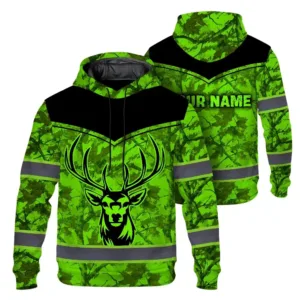Hi Vis Hoodie Reflective Green Neon Camo Deer Hunting Custom Name Safety Workwear