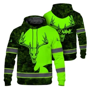 Hi Vis Hoodie Reflective Skull Deer Hunting USA Flag Custom Name Safety Workwear