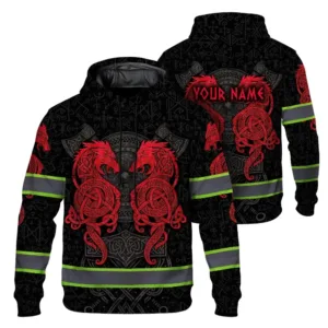Hi Vis Hoodie Reflective Tapes Black Red Neon Viking Custom Name Safety Workwear For Workers, Runners, Cyclists