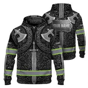 Hi Vis Hoodie Reflective Tapes Black White Neon Viking Custom Name Safety Workwear For Workers, Runners, Cyclists