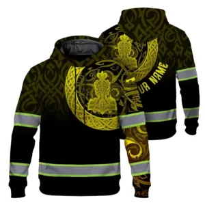 Hi Vis Hoodie Reflective Tapes Black Yellow Neon Viking Custom Name Safety Workwear For Workers, Runners, Cyclists